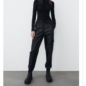 Zara Faux Leather Cargo Pants